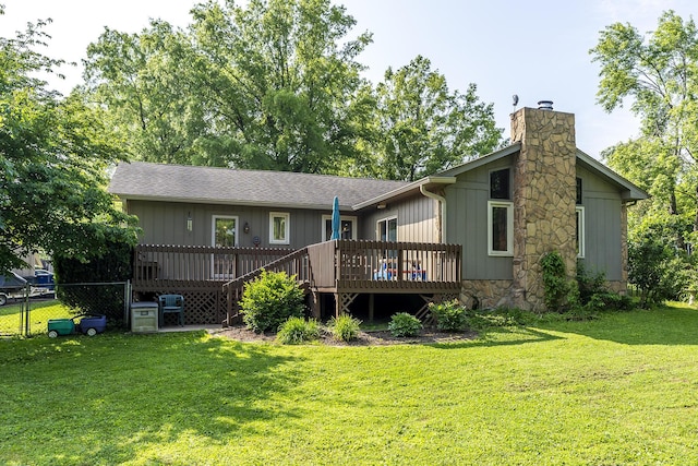 301 Atwood Dr, Lexington, KY 40515 - back of property with a wooden deck, a chimney, and a shingled roof