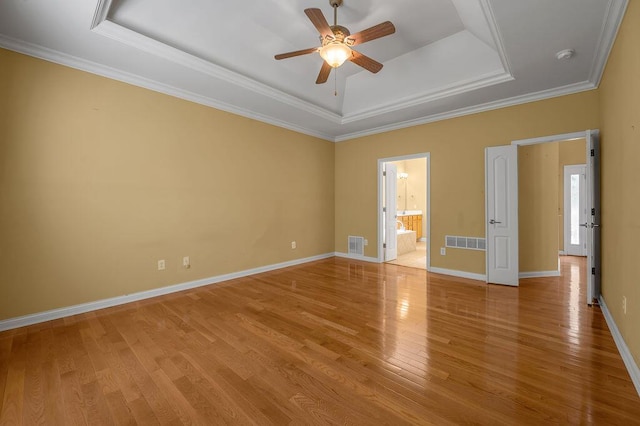 3765 Ridge View Way, Lexington, KY 40509 - spare room with a raised ceiling, ceiling fan, light wood-type flooring, baseboards, and crown molding