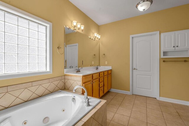 3765 Ridge View Way, Lexington, KY 40509 - full bathroom with double vanity, a jetted tub, healthy amount of natural light, and tile patterned flooring