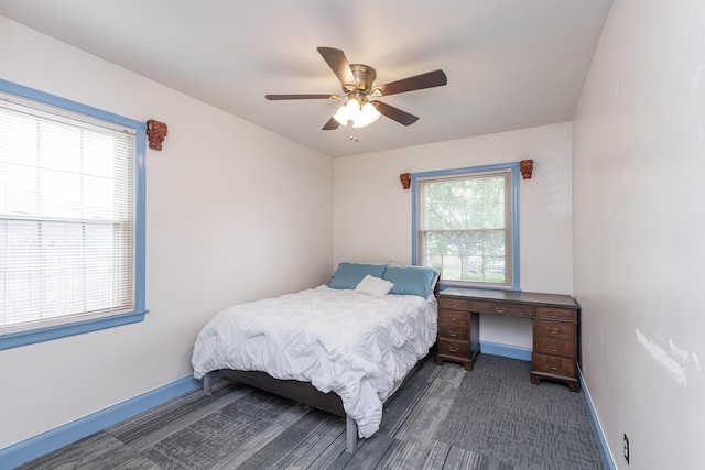 645 Raven Dr, Frankfort, KY 40601 - bedroom featuring baseboards, dark colored carpet, and ceiling fan