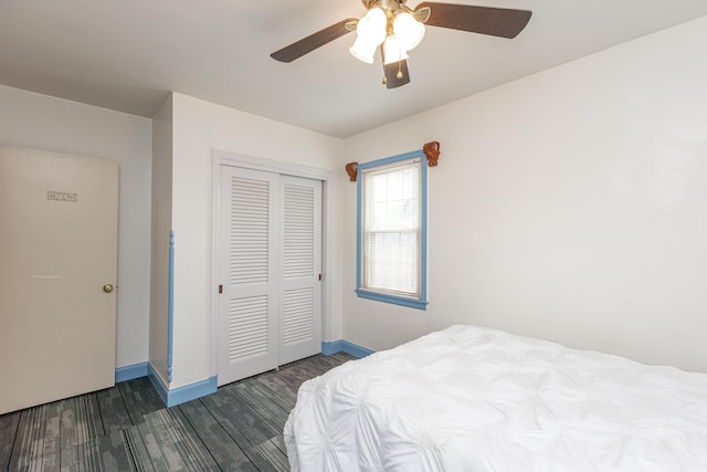 645 Raven Dr, Frankfort, KY 40601 - bedroom featuring a closet, wood finished floors, baseboards, and a ceiling fan