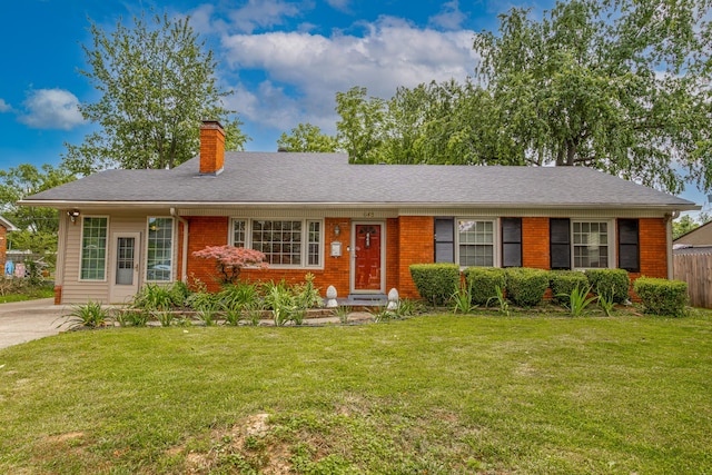 645 Raven Dr, Frankfort, KY 40601 - ranch-style house featuring a chimney, brick siding, and roof with shingles