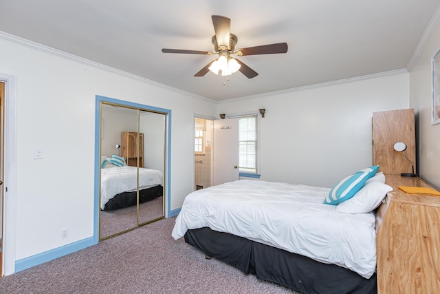 645 Raven Dr, Frankfort, KY 40601 - bedroom with crown molding, a closet, carpet floors, and ceiling fan