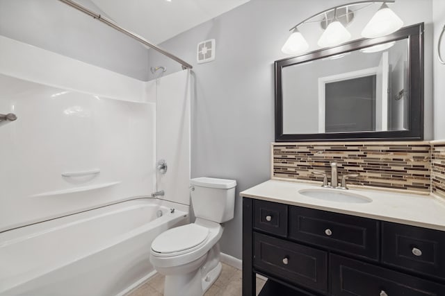 750 Shaker Dr Unit 907, Lexington, KY 40504 - bathroom with decorative backsplash, toilet, vanity, shower / washtub combination, and baseboards
