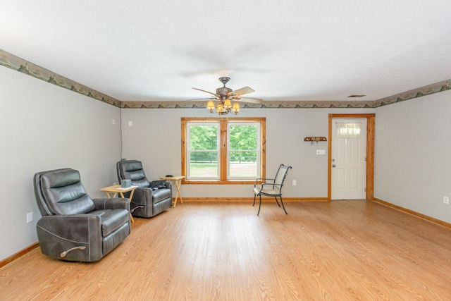 2200 Kays Branch Rd, Owenton, KY 40359 - sitting room with light wood-style flooring, a ceiling fan, and baseboards