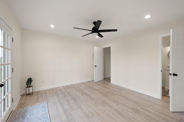877 Hideaway Dr, Somerset, KY 42503 - spare room featuring ceiling fan, light wood-style floors, recessed lighting, and baseboards
