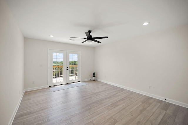 877 Hideaway Dr, Somerset, KY 42503 - empty room with french doors, a ceiling fan, light wood-style floors, recessed lighting, and baseboards