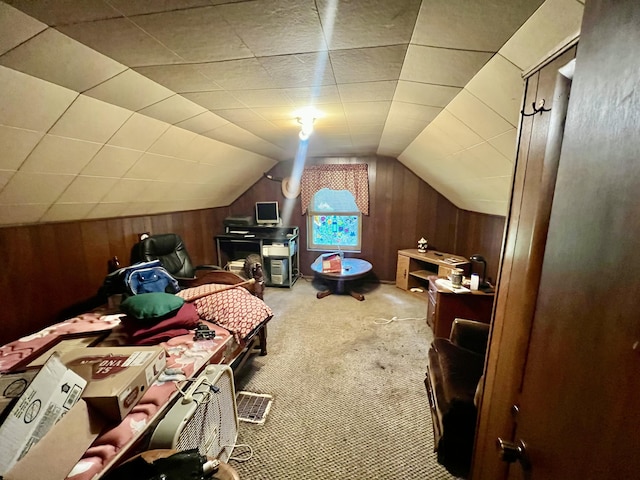 2369 Big Cave Rd, Mount Vernon, KY 40456 - additional living space featuring wooden walls, carpet floors, and lofted ceiling