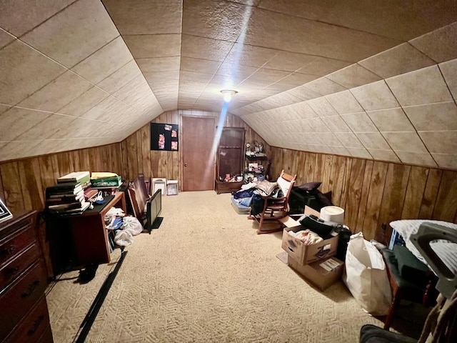 2369 Big Cave Rd, Mount Vernon, KY 40456 - bonus room featuring wooden walls, carpet flooring, and lofted ceiling