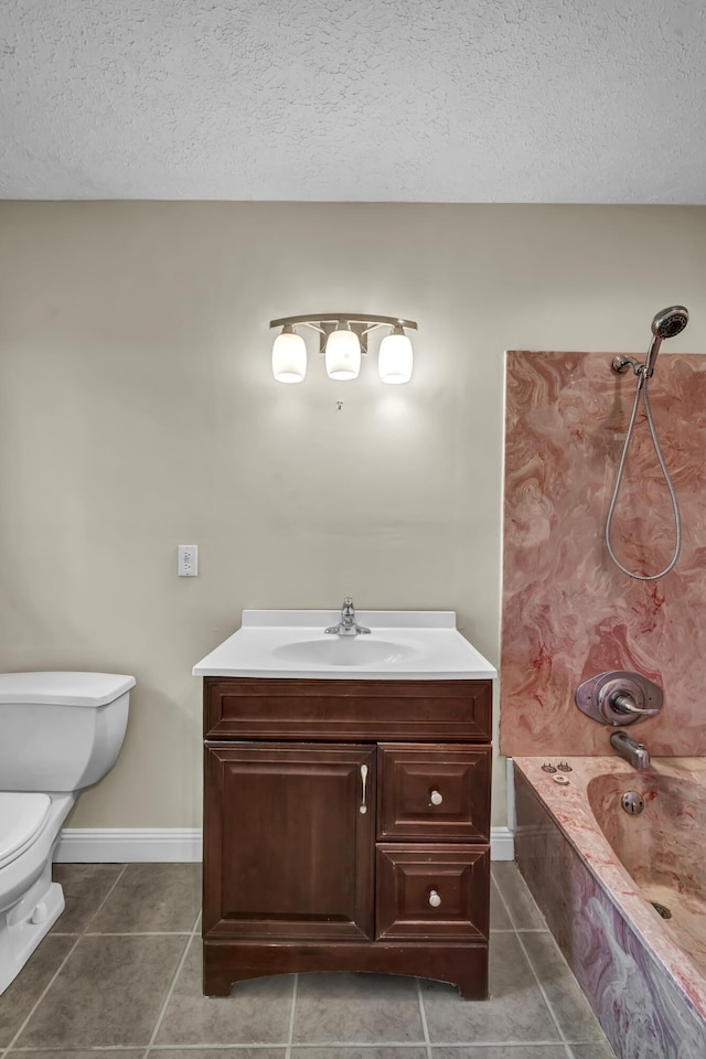 399 Stonecrest Rd, Winchester, KY 40391 - full bath featuring toilet, tile patterned flooring, vanity, a textured ceiling, and bathing tub / shower combination