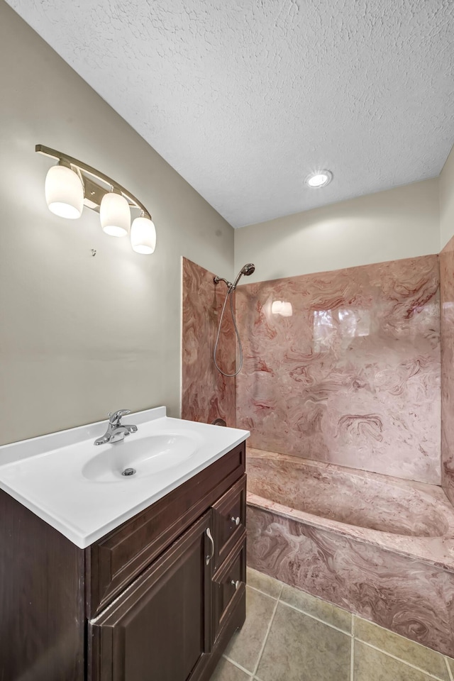399 Stonecrest Rd, Winchester, KY 40391 - full bathroom featuring a textured ceiling, vanity, tile patterned floors, and shower / bathtub combination