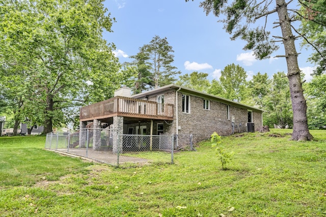 399 Stonecrest Rd, Winchester, KY 40391 - back of house with a deck, cooling unit, a chimney, and stone siding
