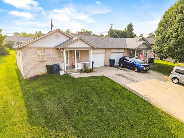 4019 Jodis Way, Somerset, KY 42503 - view of front facade featuring covered porch, brick siding, concrete driveway, a garage, and a front yard