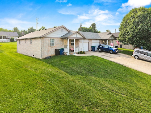 4019 Jodis Way, Somerset, KY 42503 - view of front of house featuring concrete driveway, brick siding, a front yard, a garage, and crawl space