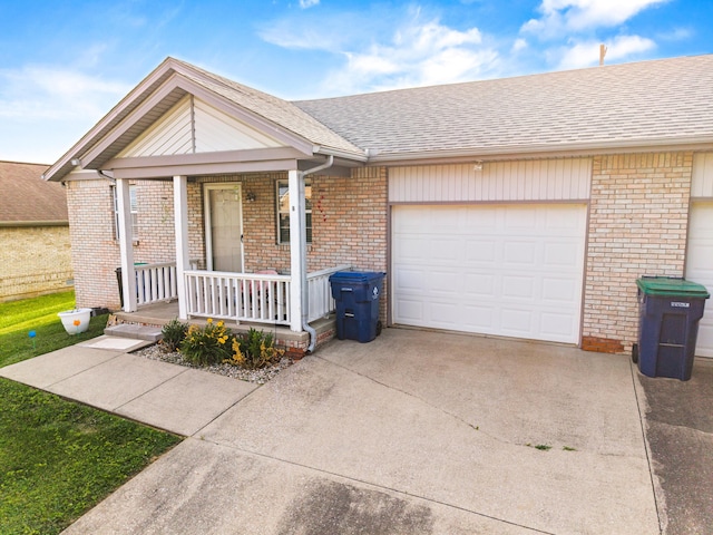 4019 Jodis Way, Somerset, KY 42503 - ranch-style house featuring covered porch, driveway, a garage, brick siding, and roof with shingles