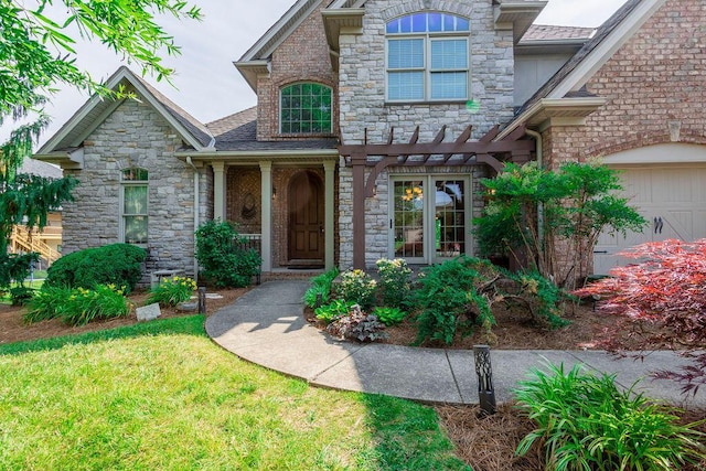 2433 San Milano Pl, Lexington, KY 40509 - doorway to property with stone siding and a lawn