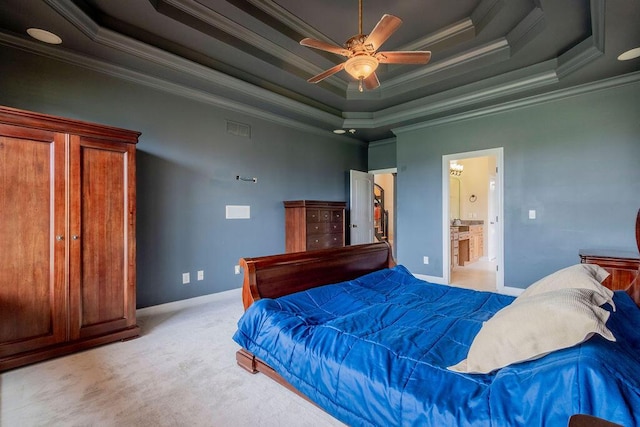2433 San Milano Pl, Lexington, KY 40509 - bedroom with a raised ceiling, crown molding, baseboards, light carpet, and ensuite bath