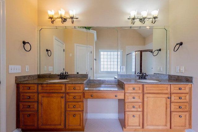 2433 San Milano Pl, Lexington, KY 40509 - bathroom featuring a stall shower, vanity, a garden tub, and tile patterned flooring