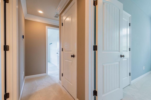 2433 San Milano Pl, Lexington, KY 40509 - hallway featuring light colored carpet, crown molding, baseboards, and recessed lighting