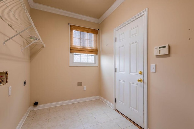 2433 San Milano Pl, Lexington, KY 40509 - laundry area featuring washer hookup, hookup for an electric dryer, crown molding, baseboards, and light tile patterned floors