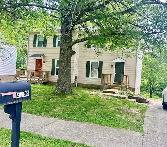 3154 High Ridge Dr, Lexington, KY 40517 - view of front of property with a front yard and a wooden deck