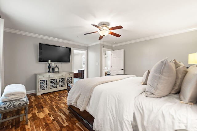 398 Arden Dr, London, KY 40741 - bedroom featuring ornamental molding, wood finished floors, baseboards, and ceiling fan