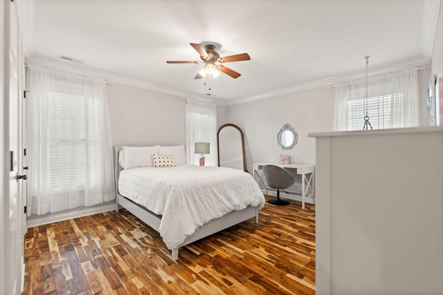 398 Arden Dr, London, KY 40741 - bedroom with crown molding, wood finished floors, and ceiling fan