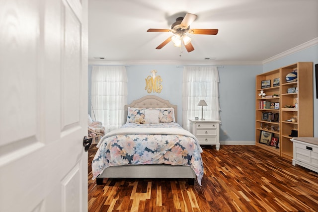 398 Arden Dr, London, KY 40741 - bedroom with ornamental molding, wood finished floors, ceiling fan, and baseboards