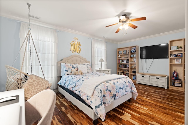 398 Arden Dr, London, KY 40741 - bedroom with ornamental molding, wood finished floors, and a ceiling fan