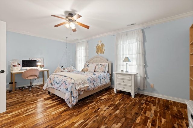 398 Arden Dr, London, KY 40741 - bedroom with crown molding, wood finished floors, baseboards, a desk, and a ceiling fan
