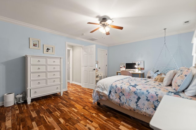 398 Arden Dr, London, KY 40741 - bedroom with wood finished floors, crown molding, ceiling fan, and baseboards