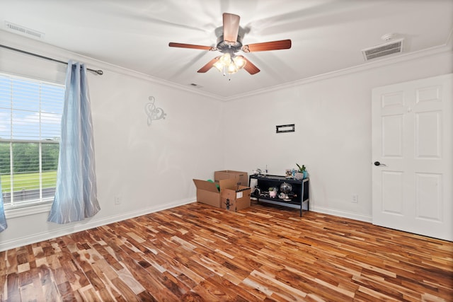 398 Arden Dr, London, KY 40741 - unfurnished room featuring wood finished floors, ceiling fan, baseboards, and ornamental molding