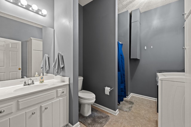 105 Wellington Cv, Danville, KY 40422 - full bathroom with vanity, toilet, tile patterned flooring, baseboards, and curtained shower