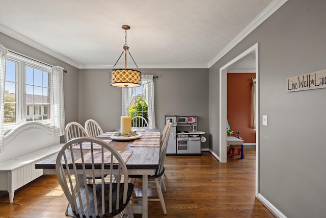 105 Wellington Cv, Danville, KY 40422 - dining room featuring healthy amount of natural light, dark wood-type flooring, crown molding, baseboards, and a textured ceiling