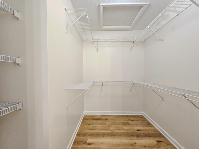 186 Amber Ln, Hustonville, KY 40437 - walk in closet featuring wood finished floors and attic access