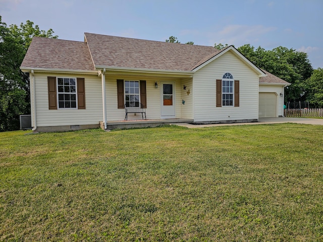 186 Amber Ln, Hustonville, KY 40437 - single story home with covered porch, a front yard, and a garage