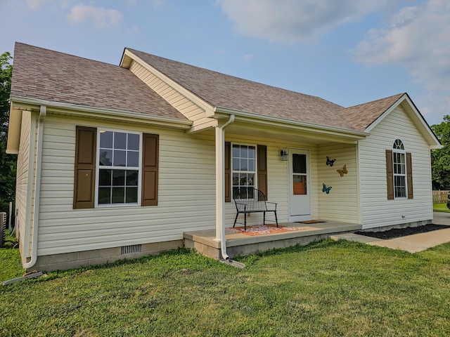 186 Amber Ln, Hustonville, KY 40437 - view of front of property with covered porch, roof with shingles, a front lawn, and crawl space