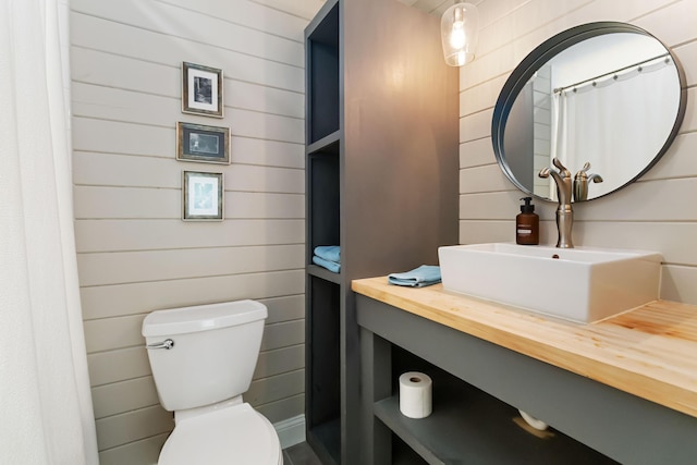 131 Reasor St, Corbin, KY 40701 - bathroom featuring vanity, wooden walls, and toilet