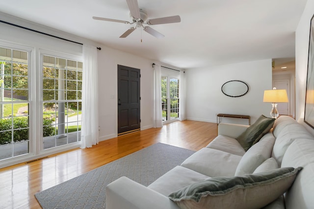 131 Reasor St, Corbin, KY 40701 - living room with wood finished floors, ceiling fan, and baseboards