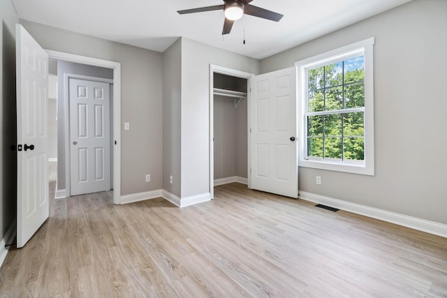 56 Hopewell Church Rd, Corbin, KY 40701 - unfurnished bedroom featuring light wood-type flooring, baseboards, a closet, and a ceiling fan