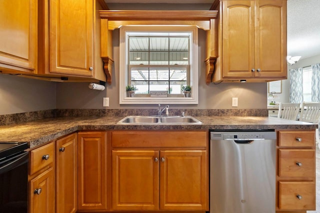 468 Whisper Woods Dr, Somerset, KY 42503 - kitchen with stainless steel dishwasher, dark countertops, and black electric range