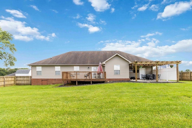 468 Whisper Woods Dr, Somerset, KY 42503 - back of property featuring a pergola, a wooden deck, a fenced backyard, a patio area, and a shingled roof