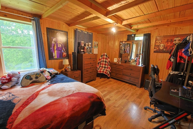 2858 Ford Hampton Rd, Winchester, KY 40391 - bedroom featuring wooden walls, wood finished floors, and wooden ceiling with exposed beams