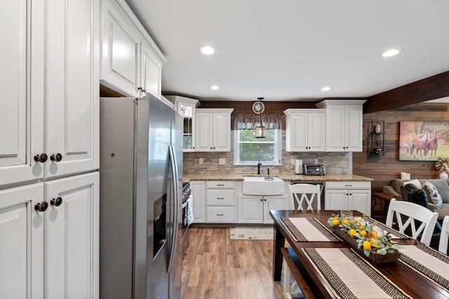 795 Allendale Dr, Lexington, KY 40503 - kitchen with stainless steel appliances, a sink, light wood-style floors, white cabinets, and recessed lighting