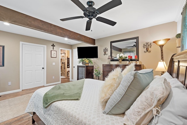 795 Allendale Dr, Lexington, KY 40503 - bedroom featuring wood finished floors, baseboards, recessed lighting, beamed ceiling, and a ceiling fan