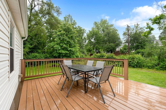 795 Allendale Dr, Lexington, KY 40503 - wooden terrace featuring outdoor dining area, a yard, and view of scattered trees