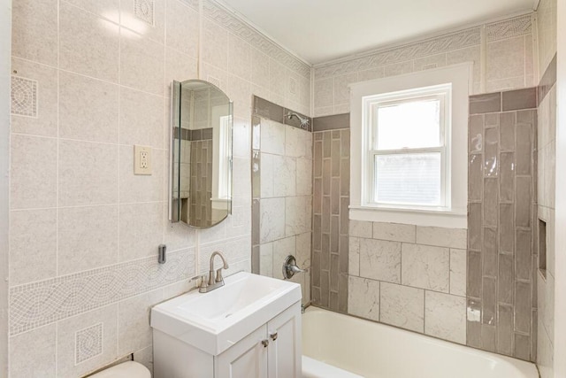 100 Mcdonald St, Nicholasville, KY 40356 - bathroom featuring vanity,  shower combination, toilet, and tile walls