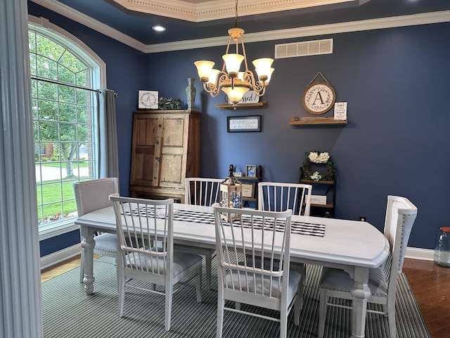 1404 Clubhouse Ln, Mt Sterling, KY 40353 - dining area with a chandelier, ornamental molding, healthy amount of natural light, wood finished floors, and baseboards