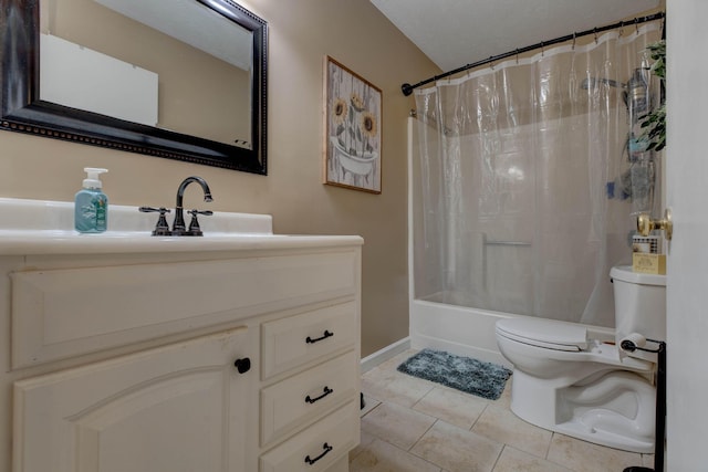 220 Mcdowell Dr, Winchester, KY 40391 - full bath featuring vanity, tile patterned floors, shower / bathtub combination with curtain, and a textured ceiling