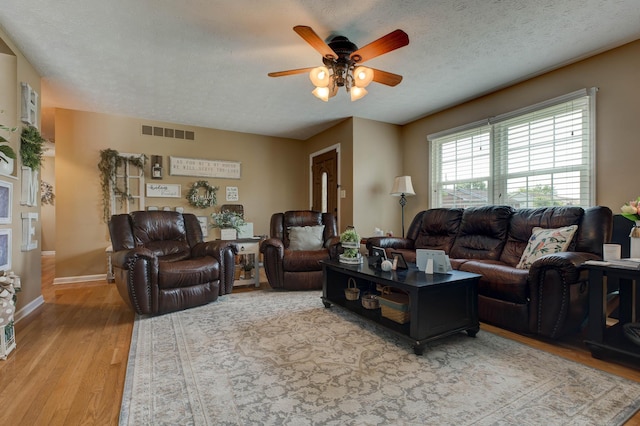 220 Mcdowell Dr, Winchester, KY 40391 - living area featuring a ceiling fan, light wood-style flooring, and a textured ceiling